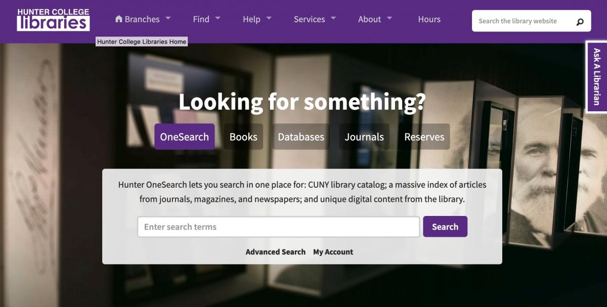 Hunter College Libraries main website page