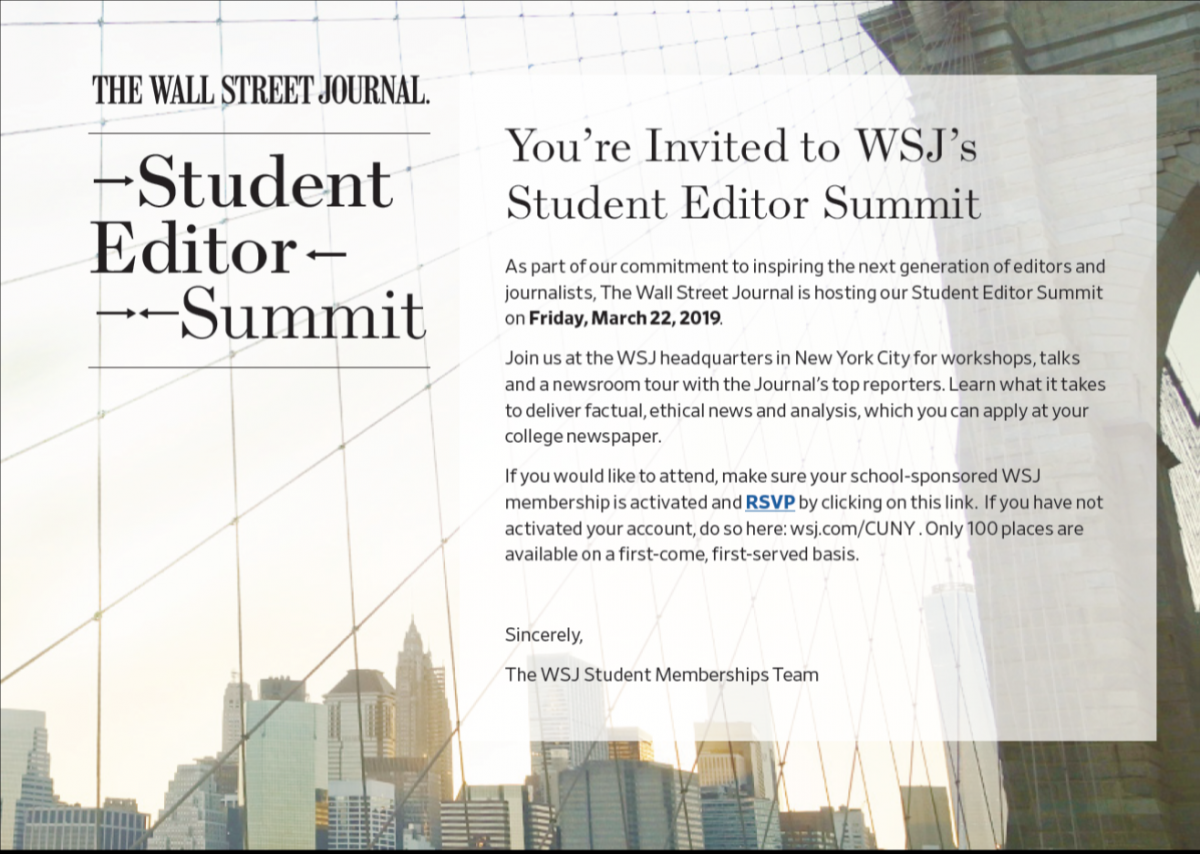 Wall Street Journal student editor summit flyer with link (text is copied above)