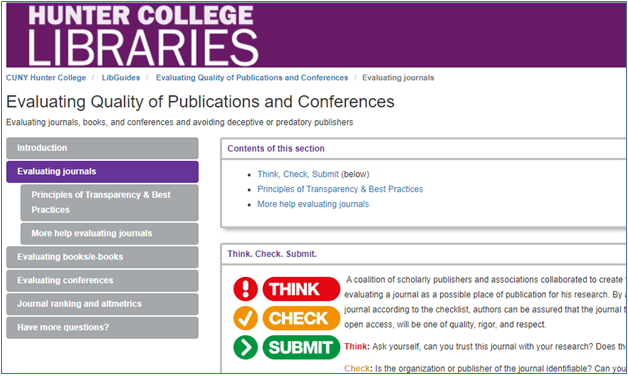 Alt text: screen shot of Evaluating Quality of Publications and Conferences Guide 
